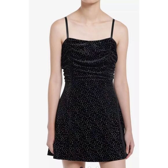 Hot Topic Cosmic Aura Rainbow Sparkle Velvet Cami Dress Black Nwot Small - Picture 1 of 8